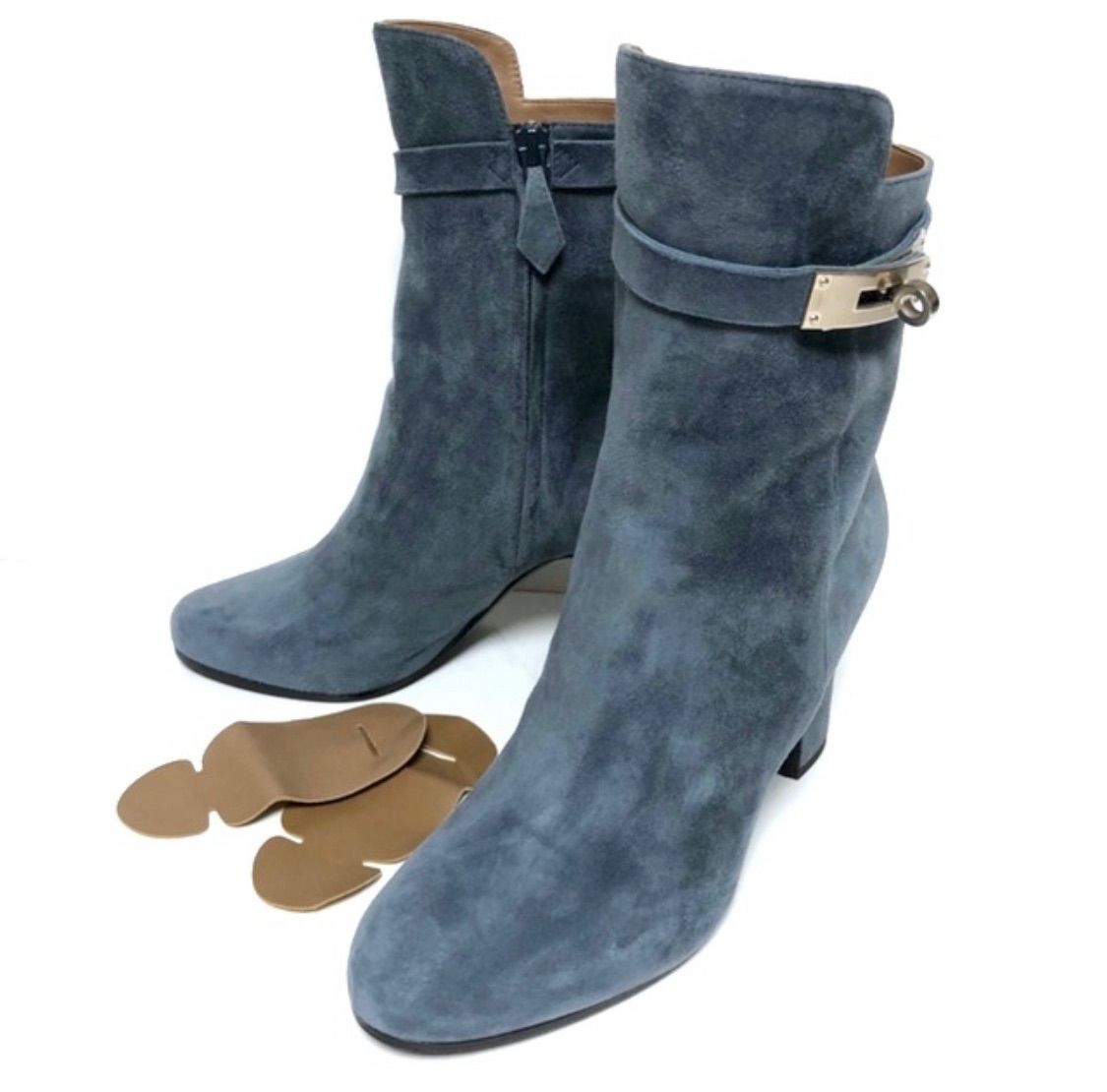 エルメス スエード ケリー金具 ショートブーツ ネイビー HERMES☆エルメスショートブーツ37☆ネオ☆ ケリー金具☆ネイビー