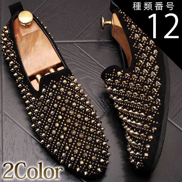 種類12：ゴールド/26.5cm スリッポン メンズ スタッズ トゲトゲ
