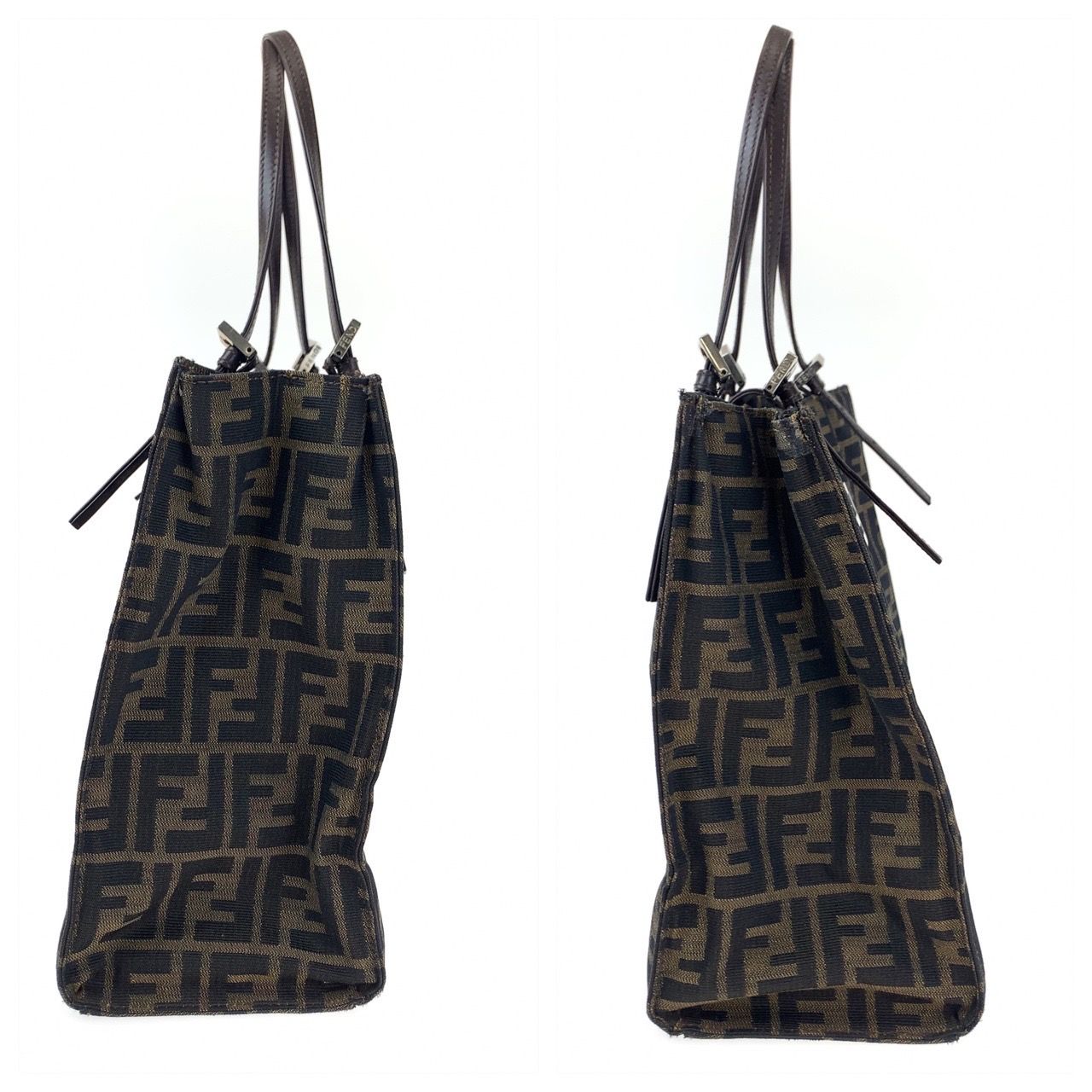 FENDI ズッカ　ハンドバッグ　ヴィンテージ　レザー　キャンバス FENDI フェンディ ヴィンテージ ズッカ柄 ブラウン キャンバス