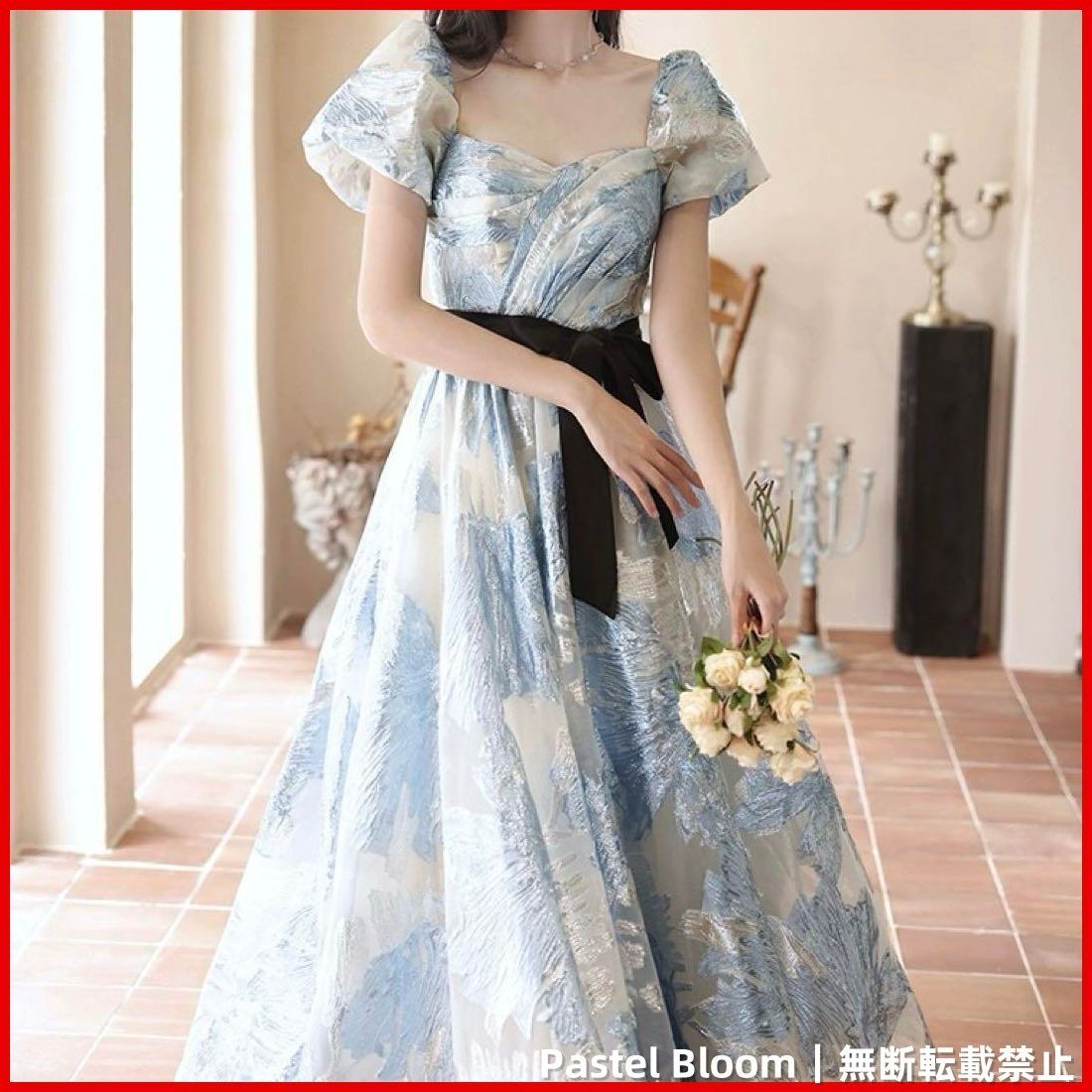 25年 花柄がオシャレで美しい バイ のリボン付き ロングドレス