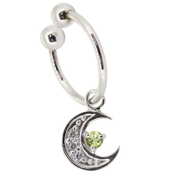 イヤリング 月 揺れる ペリドット 8月誕生石 三日月 フープ