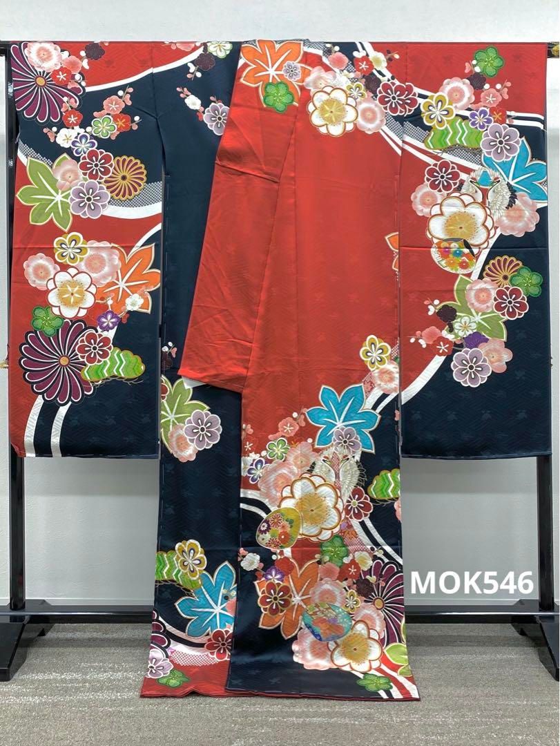 振袖 仮絵羽 金駒 金彩 紋意匠 正絹 未仕立て品 八掛付き MOK546 