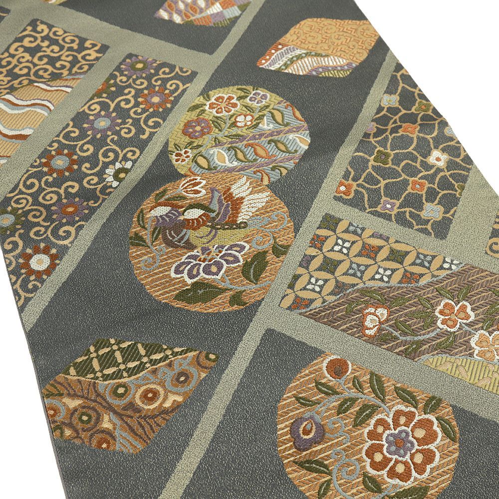 平和屋着物○つけ帯 手描き 紬地 白鷺 金通し地 正絹 逸品 未使用