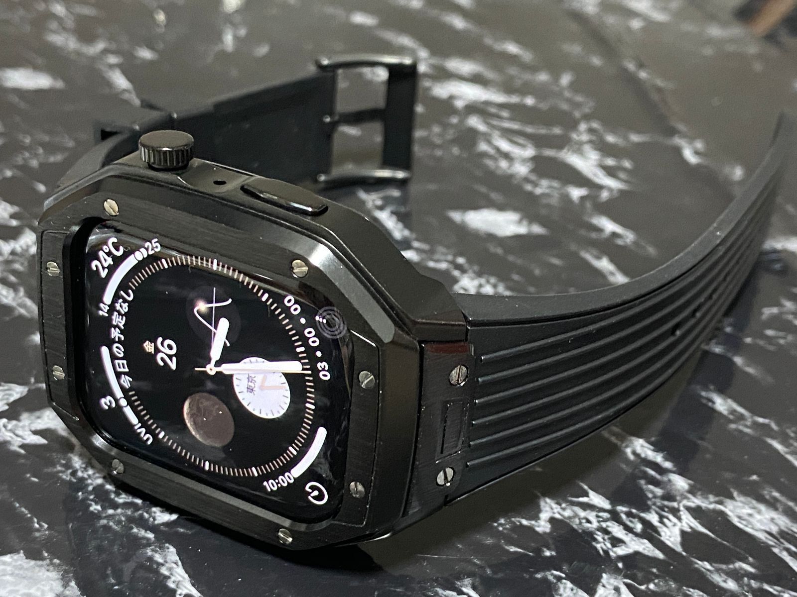 bbb☆Apple Watch ラバーアップルウォッチバンドカスタムメタルカバー シルバーブラック 新作 メタル ラバー カスタム apple watch