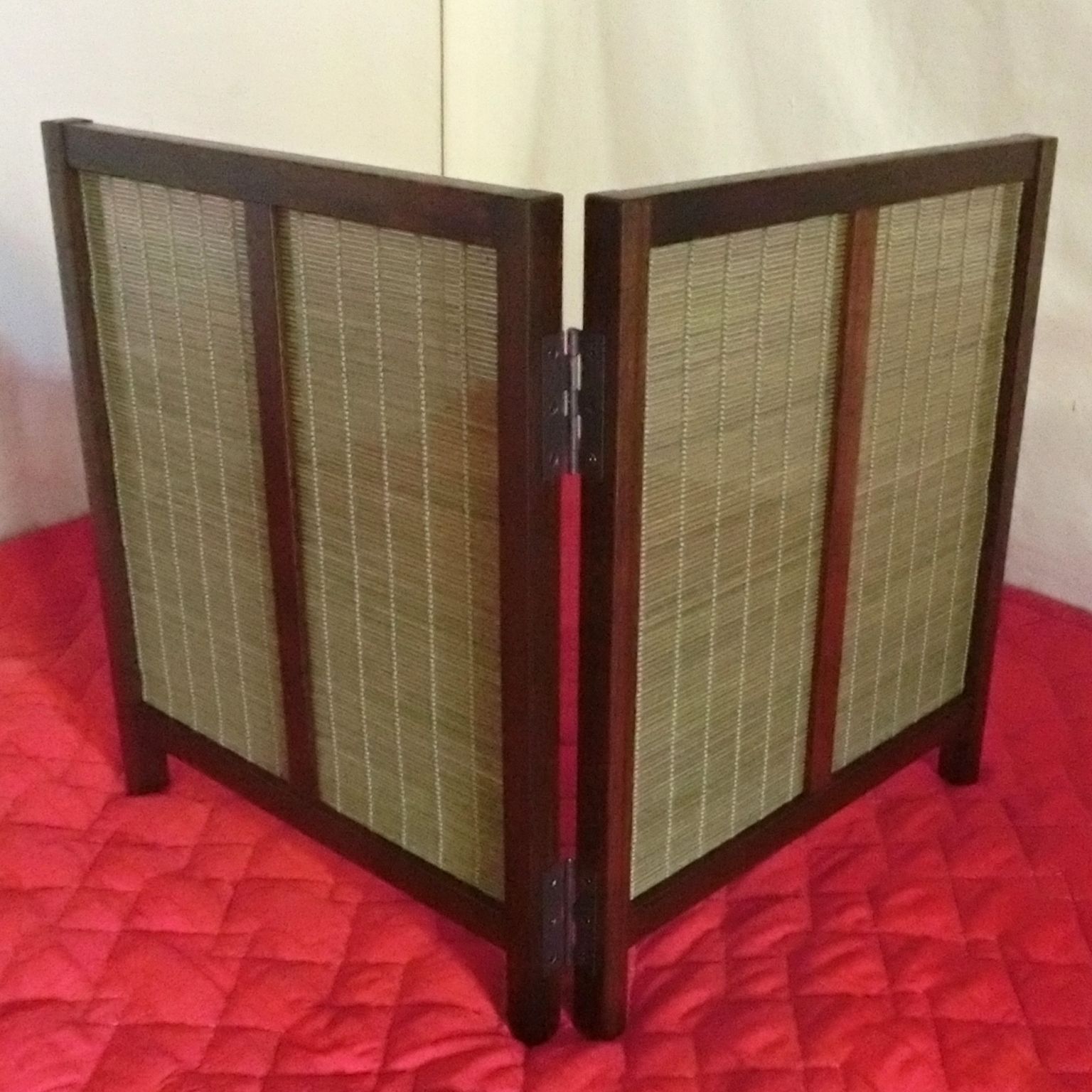 ミニ折り畳み式衝立 観葉植物等引き立て役2連ミニ屏風 緑茶色木簾使用 