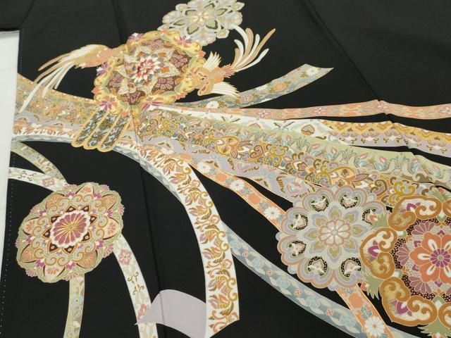 平和屋着物□豪華黒留袖 駒刺繍 束ね熨斗鳳凰正倉院花文 金彩