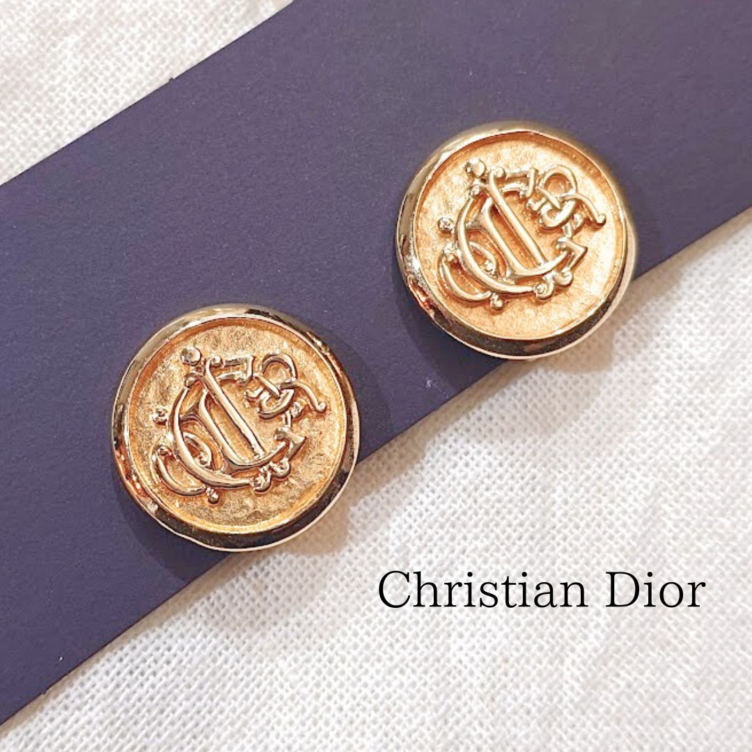ヴィンテージ Christian Dior CD クリスチャン ディオール エンブレム DIORロゴ イヤリング ゴールド