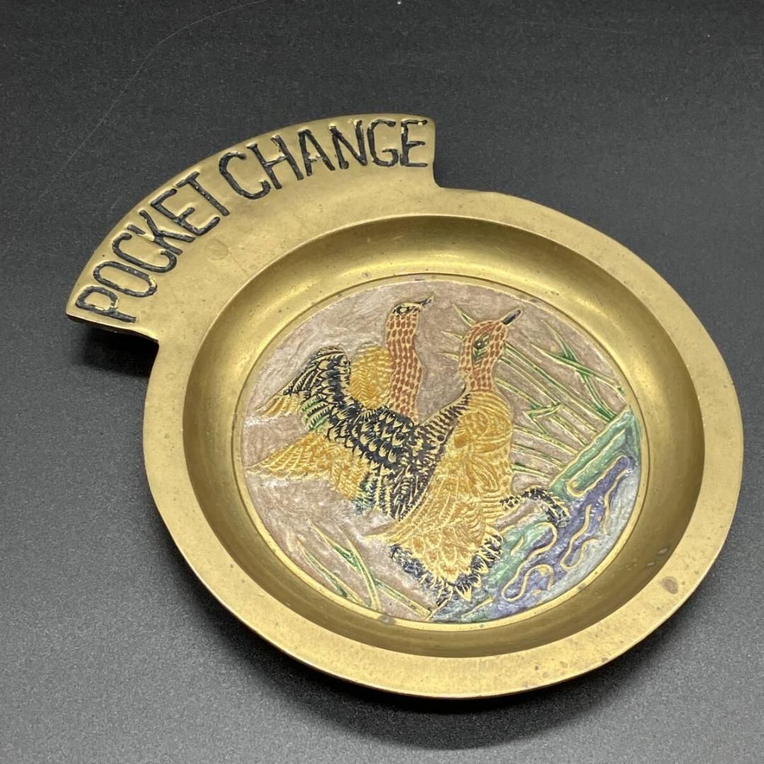 Vintage 真鍮製 ポケットチェンジ 鴨 フライングバード コイントレイ