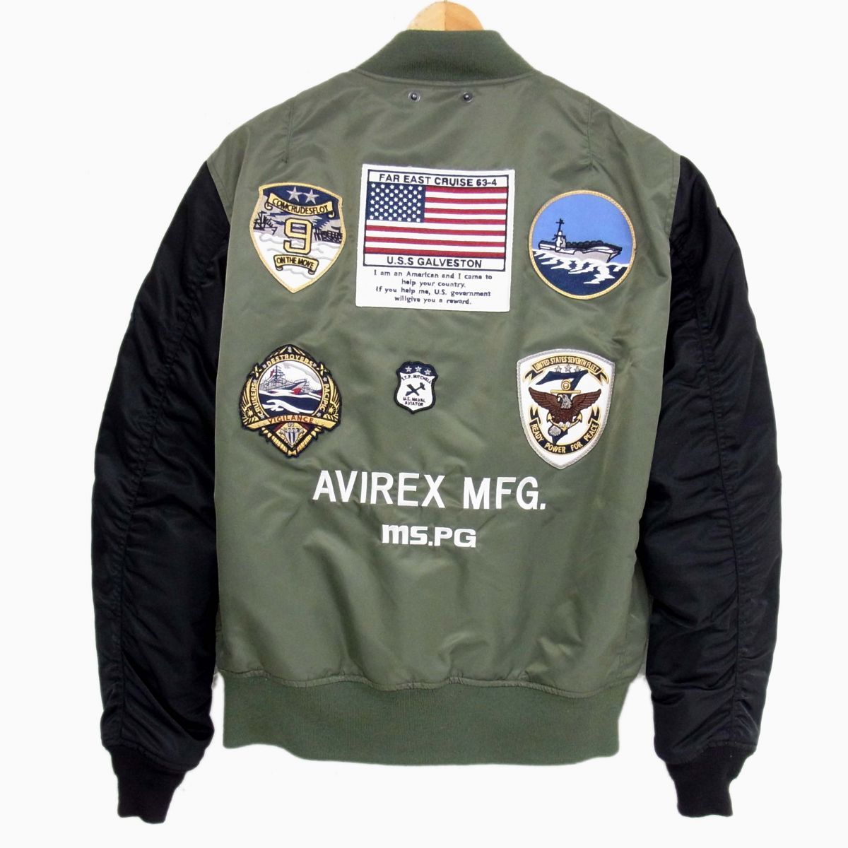 AVIREX ブラック フライトジャケット U.S.S. Galveston AVIREX