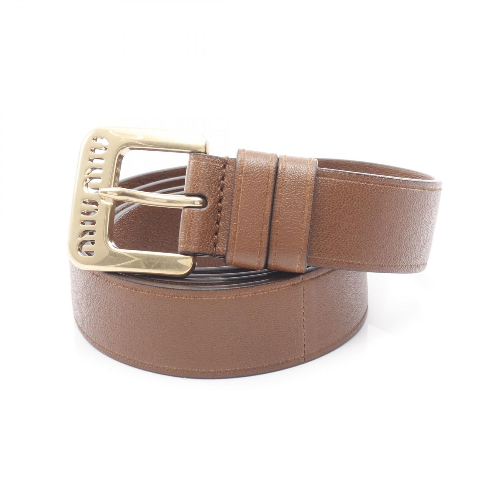 MIUMIUブラウンレザーゴールドバックルベルト miumiu ミュウミュウ