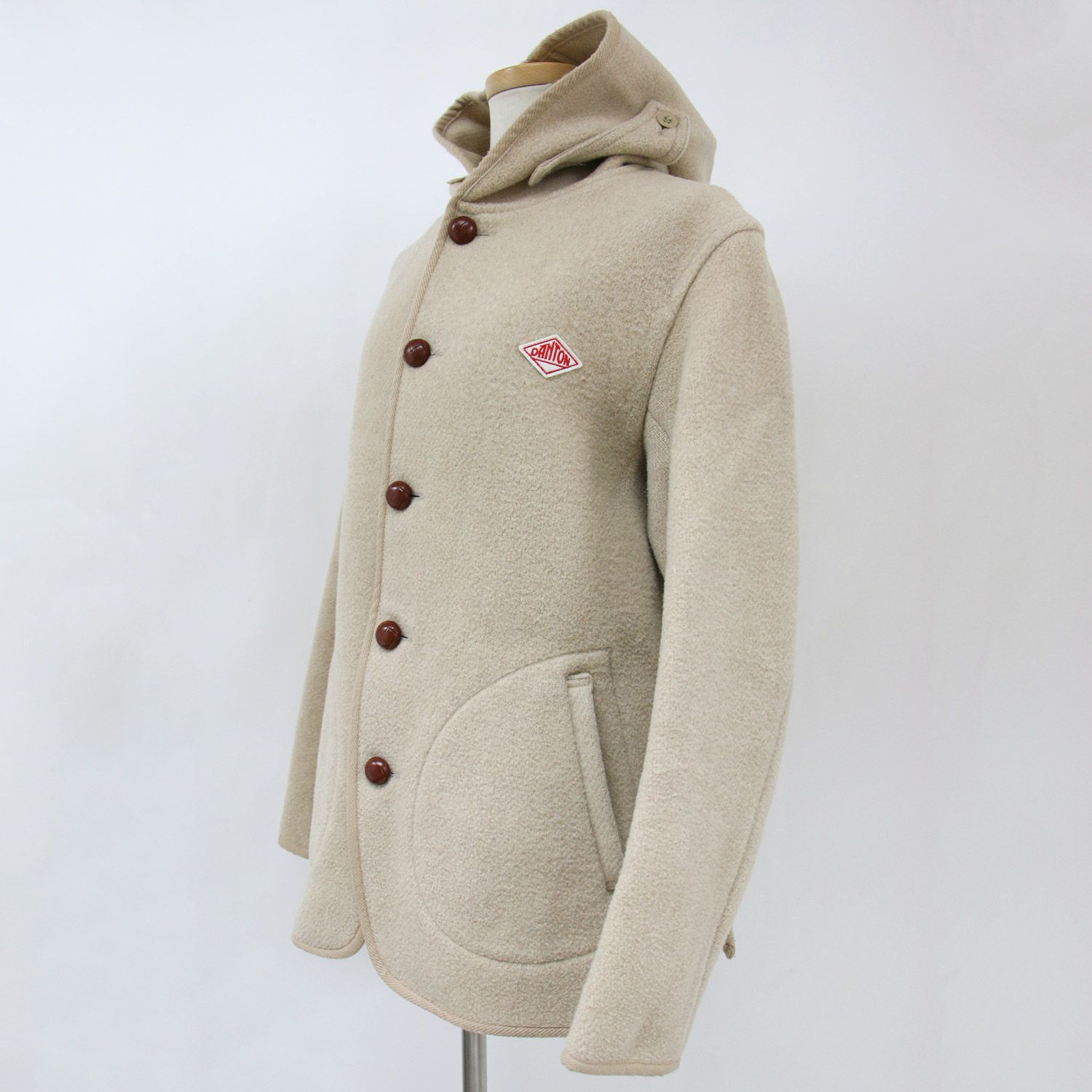 美品　ダントン　ウールモッサ　フード　ショートコート　ジャケット　ベージュ DANTON ダントン ジャケット コート ショート丈 ベージュ サイズ