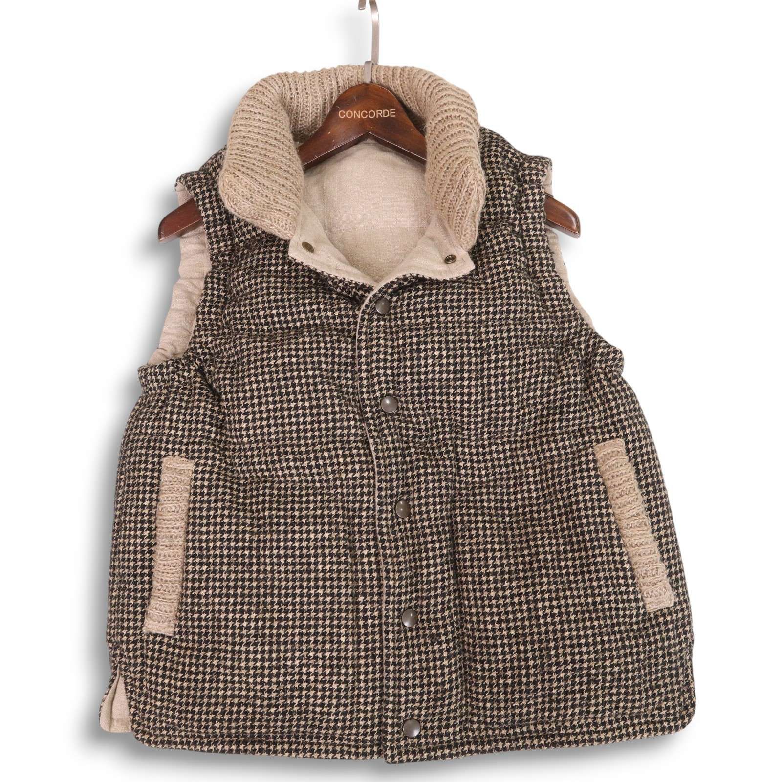 Vlas Blomme ヴラスブラム 秋冬 2way リバーシブル♪ 千鳥柄 ニット切替 リネン ウール ダウン ベスト Sz.1 レディース