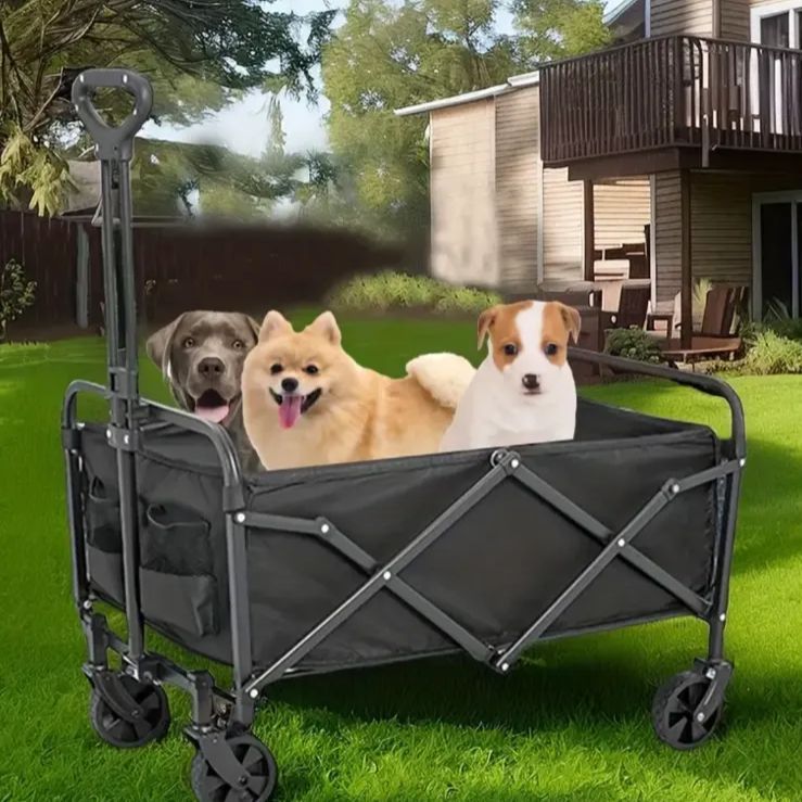 ワゴン キャリーワゴン 折りたたみ 押す 軽量 子供 子供乗せ 2段 大容量 キャリーカート タイヤ大きい 4輪 砂浜 悪路 折り畳み 階段 カート タイヤ ハンドトロリー 頑丈 ポータブル ビーチ トロリーカート アウトドア スポーツ 釣り 輸送 トロリー