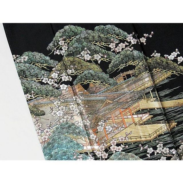 黒留袖 正絹比翼 落款 伝統金彩工芸師 唐渡建作 安芸宮島 153cm 黒留袖 正絹比翼 落款 伝統金彩工芸師 唐渡建作 安芸宮島 153cm