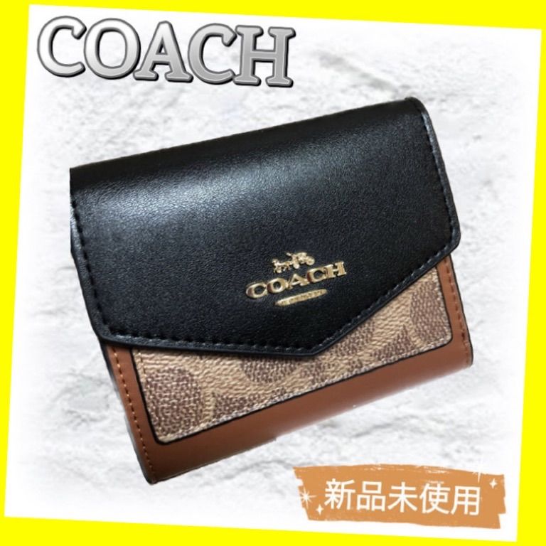 66％以上節約 ♢ COACH ♢三つ折り財布✨カラーブロック シグネチャー