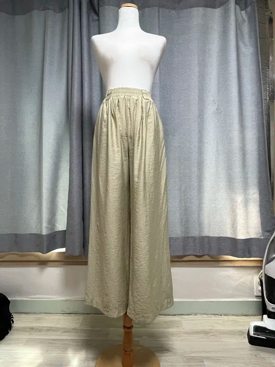 GRETA Y バンディング ワイド パンツ リネン 綿 ブレンド 素材 総丈 98 サイズ 6