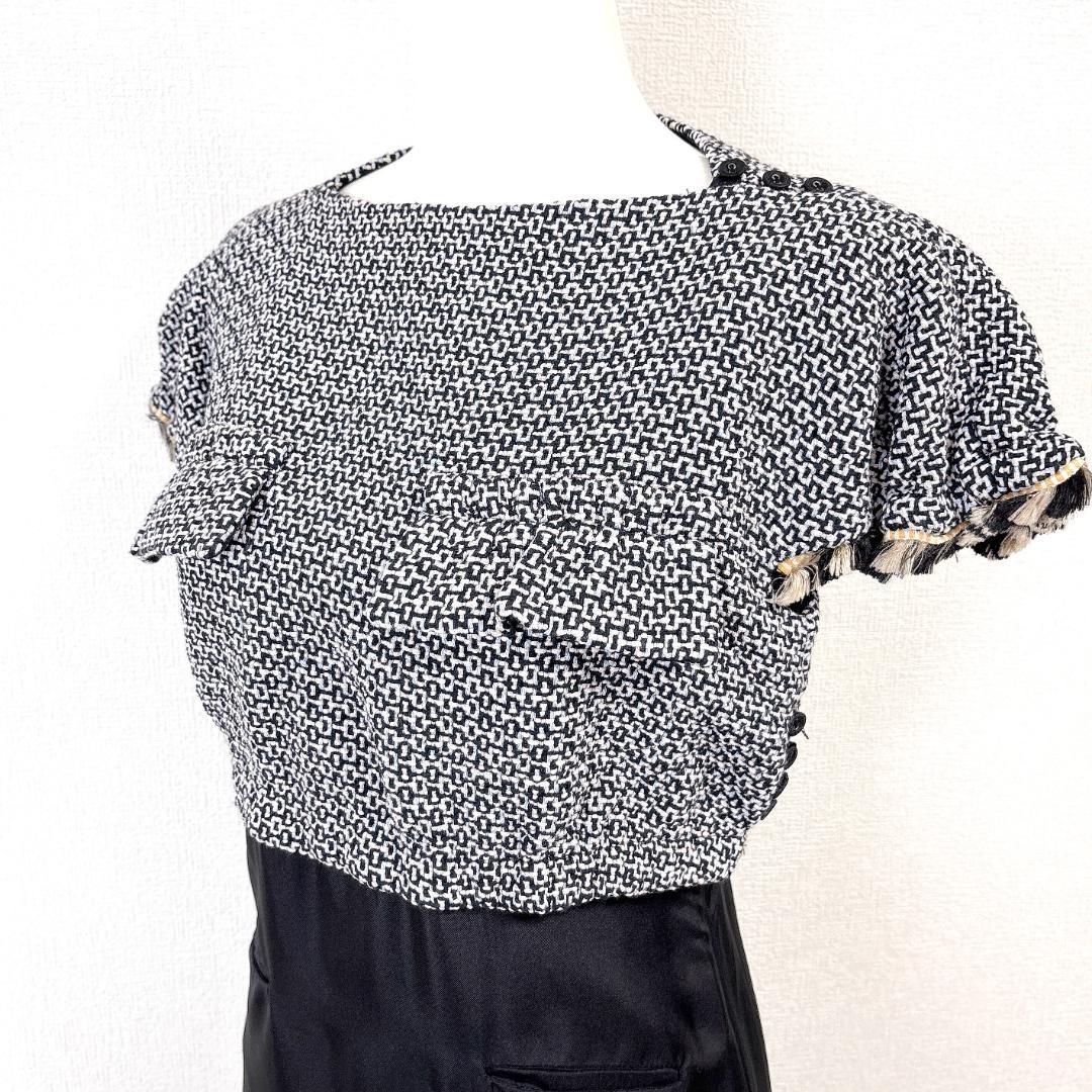 現行タグ CARVEN 半袖ドッキングワンピース 36 グレー×黒 ツイード NICORILABO_COM