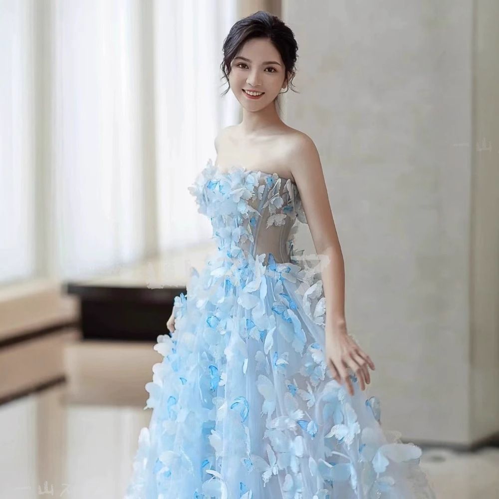 フラワー チューブトップ ドレスタイプ 感 法式デザイン 結婚式 司会 成人式 芸能試験用