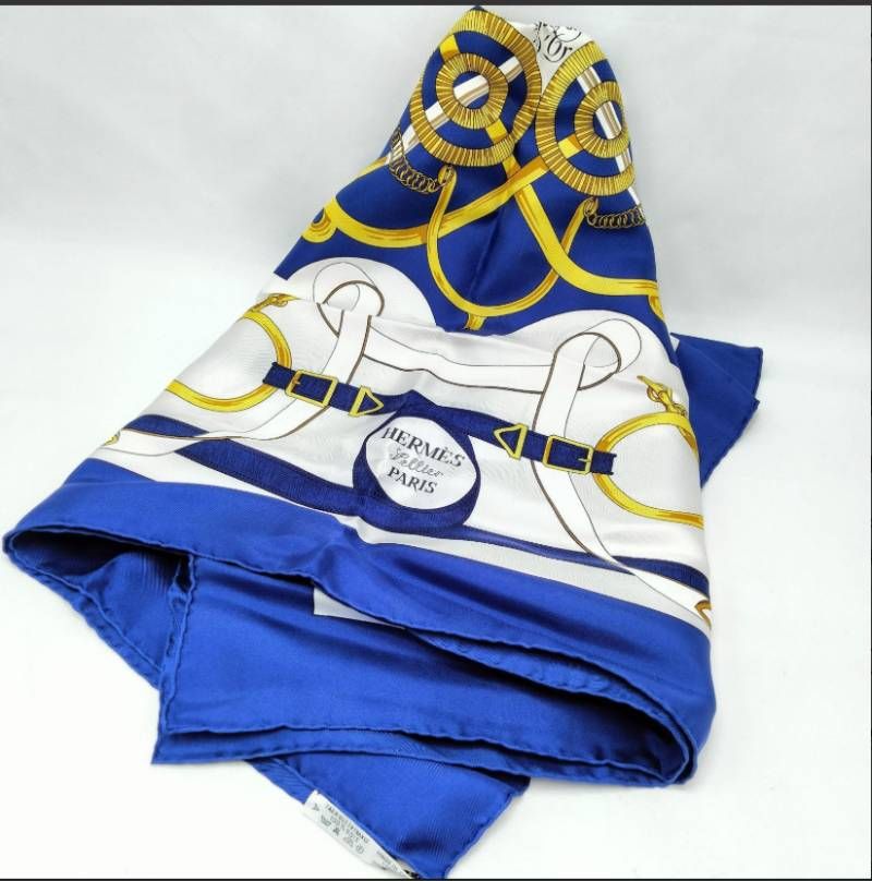 送料無料 エルメス HERMES Sellier Paris シルクスカーフ 馬具デザイン フランス製