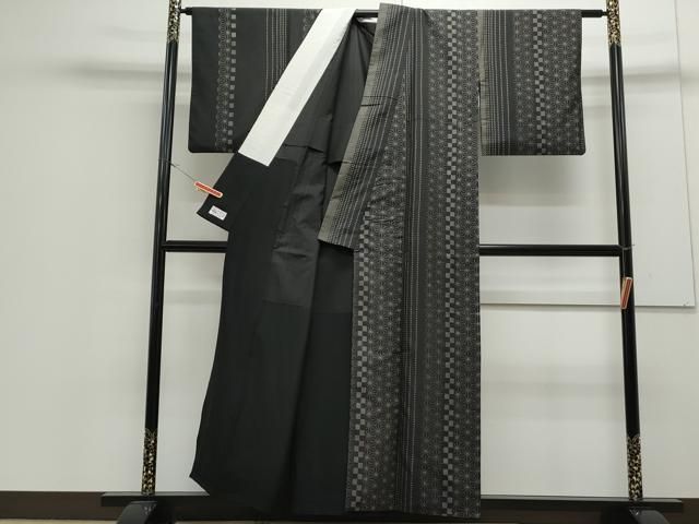 平和屋着物○本場染大島紬 麻の葉間道 やまと誂製 胴抜き仕立て 正絹