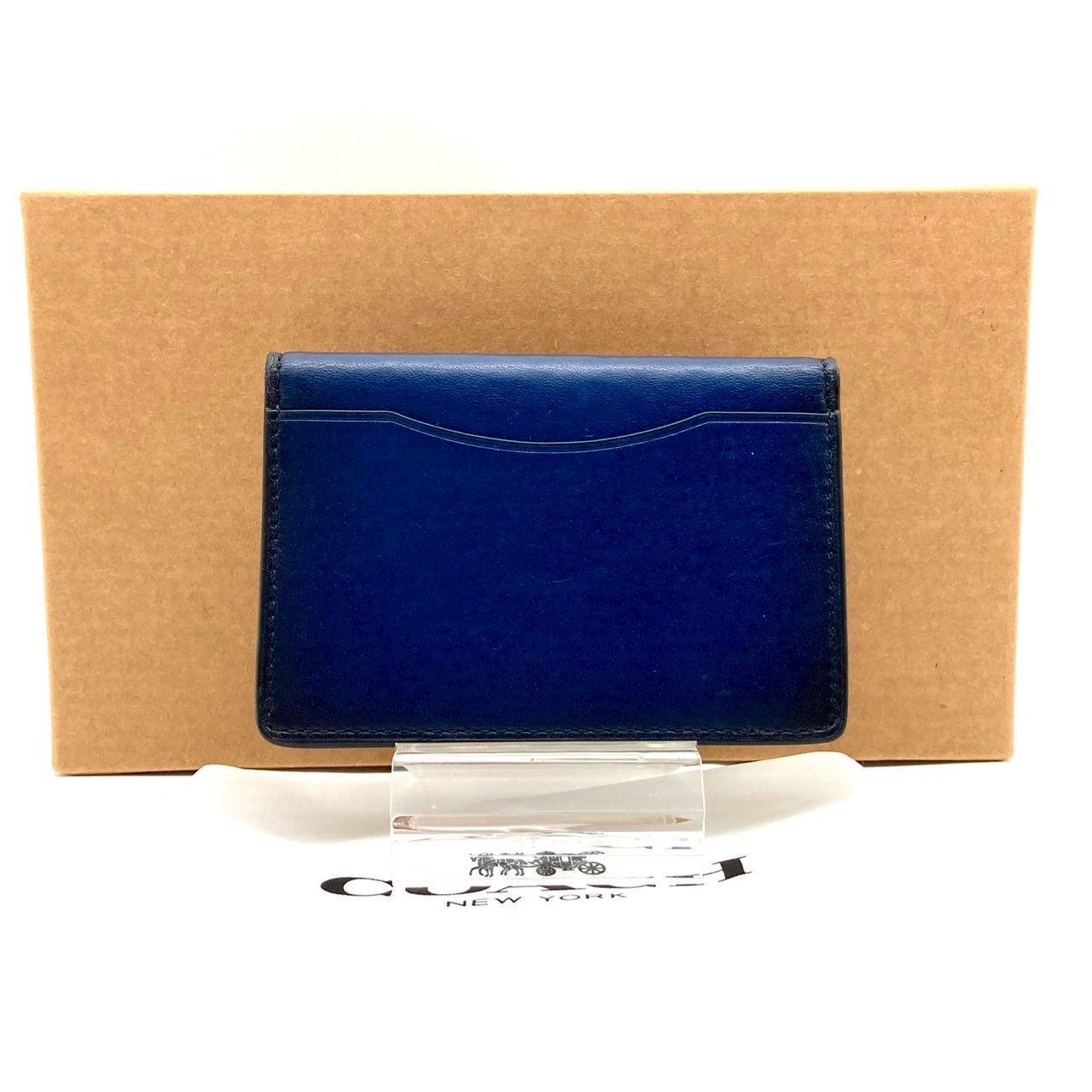 未使用品　COACH コーチ　ネイビー レザー 名刺入れ　カードケース コーチ 名刺入れ カードケース レザー ネイビー ブルー 美品