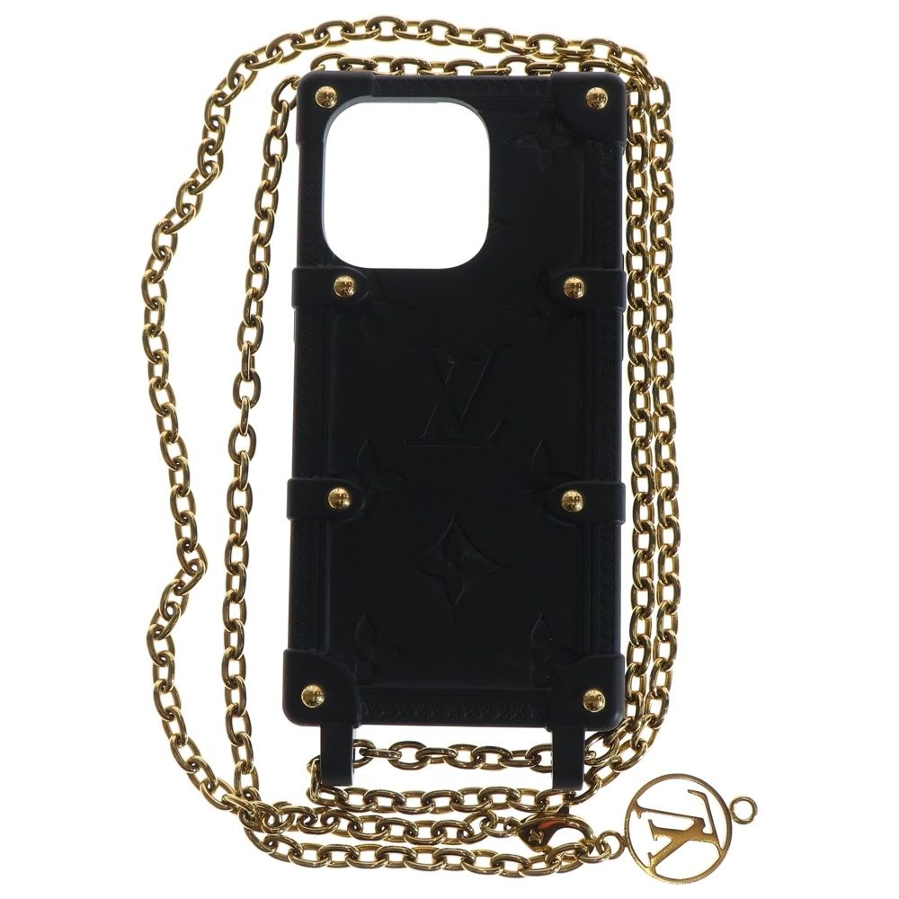 LOUIS VUITTON ルイヴィトン リ トランク モノグラム iPhone14Pro スマートフォンケース チェーン ショルダー ゴールド金具 ブラック M81997