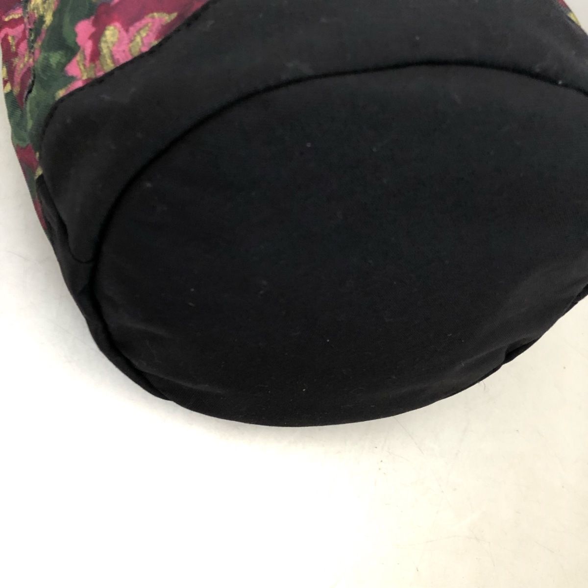 GREGORY(グレゴリー) トートバッグ美品 - 黒×ダークグリーン×マルチ 花柄/巾着型 ナイロン