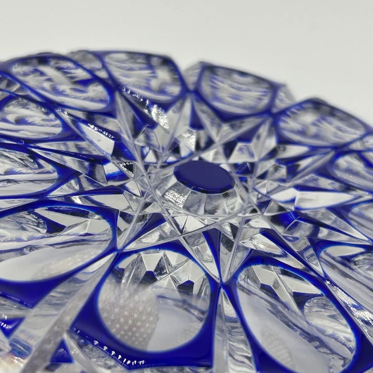 薩摩切子 灰皿 瑠璃 クリスタルガラス ブルー インテリア 昭和