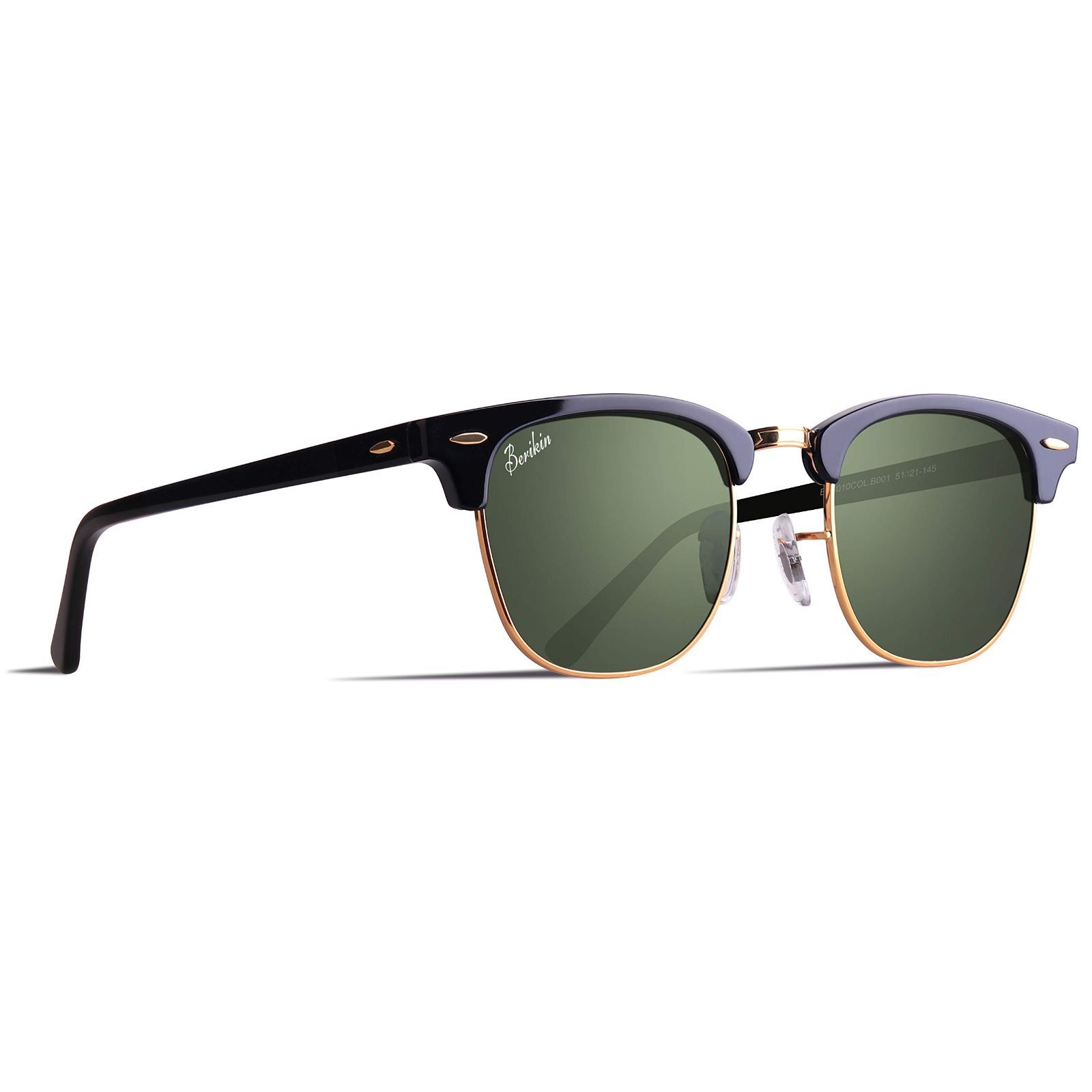 sunglass for 釣り用 ドライブ 運転 ハーフフレーム 金 ゴールド men UVカット UV400 レディース メンズ ユニセックス ブロー women サーモント クラシック ガラスレンズ 偏光 サングラス Berikin