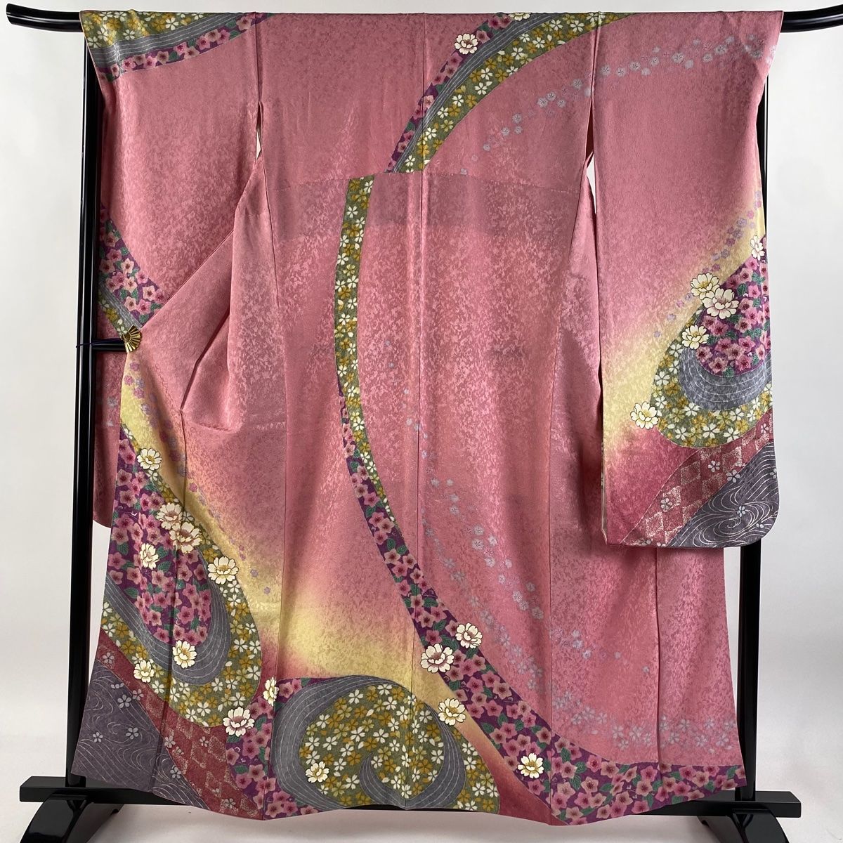 振袖 身丈159cm 裄丈69cm L 袷 桜 花 金糸 金通し ピンク 正絹