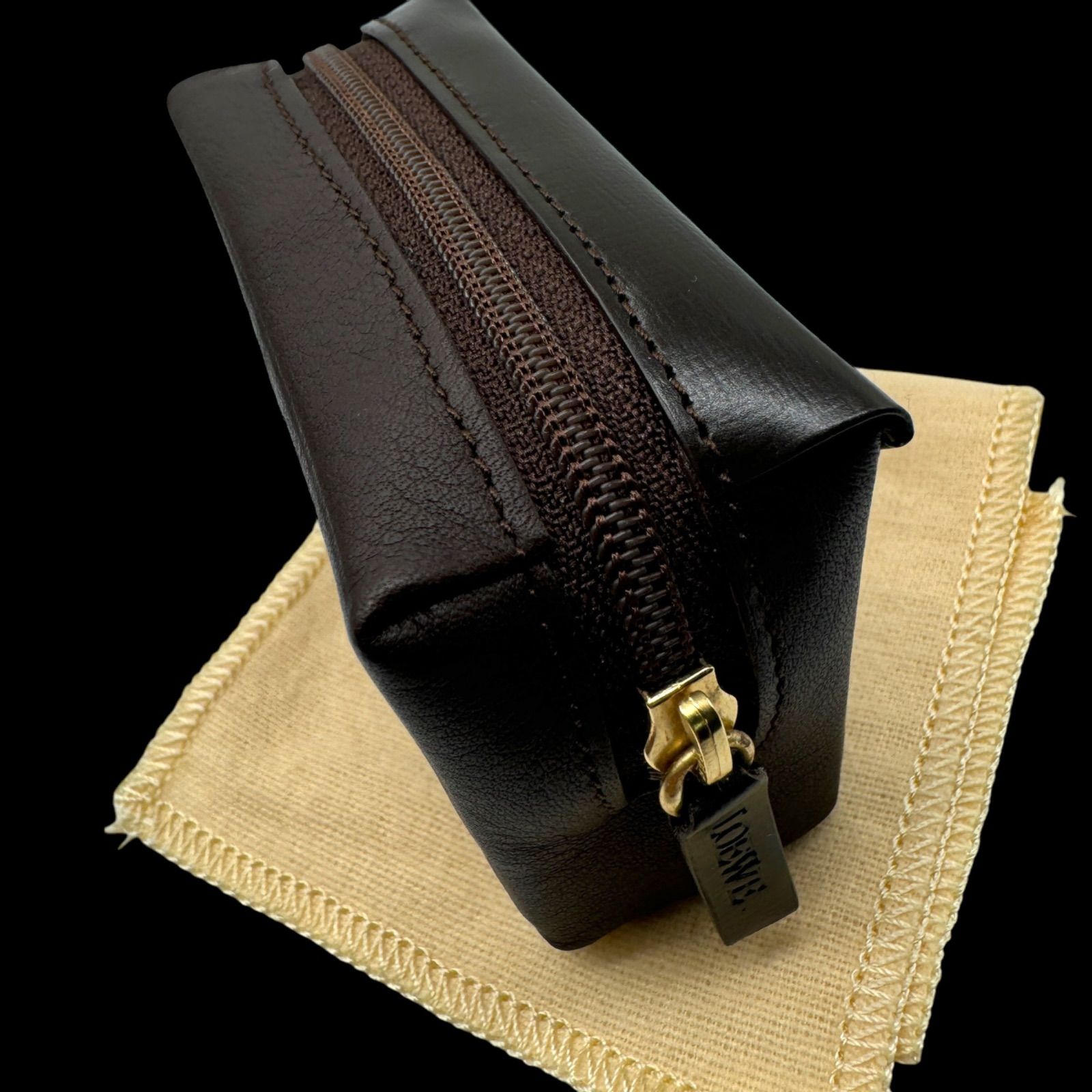 極美品 LOEWE ロエベ コインケース ポーチ レザー ロゴ ブラウン