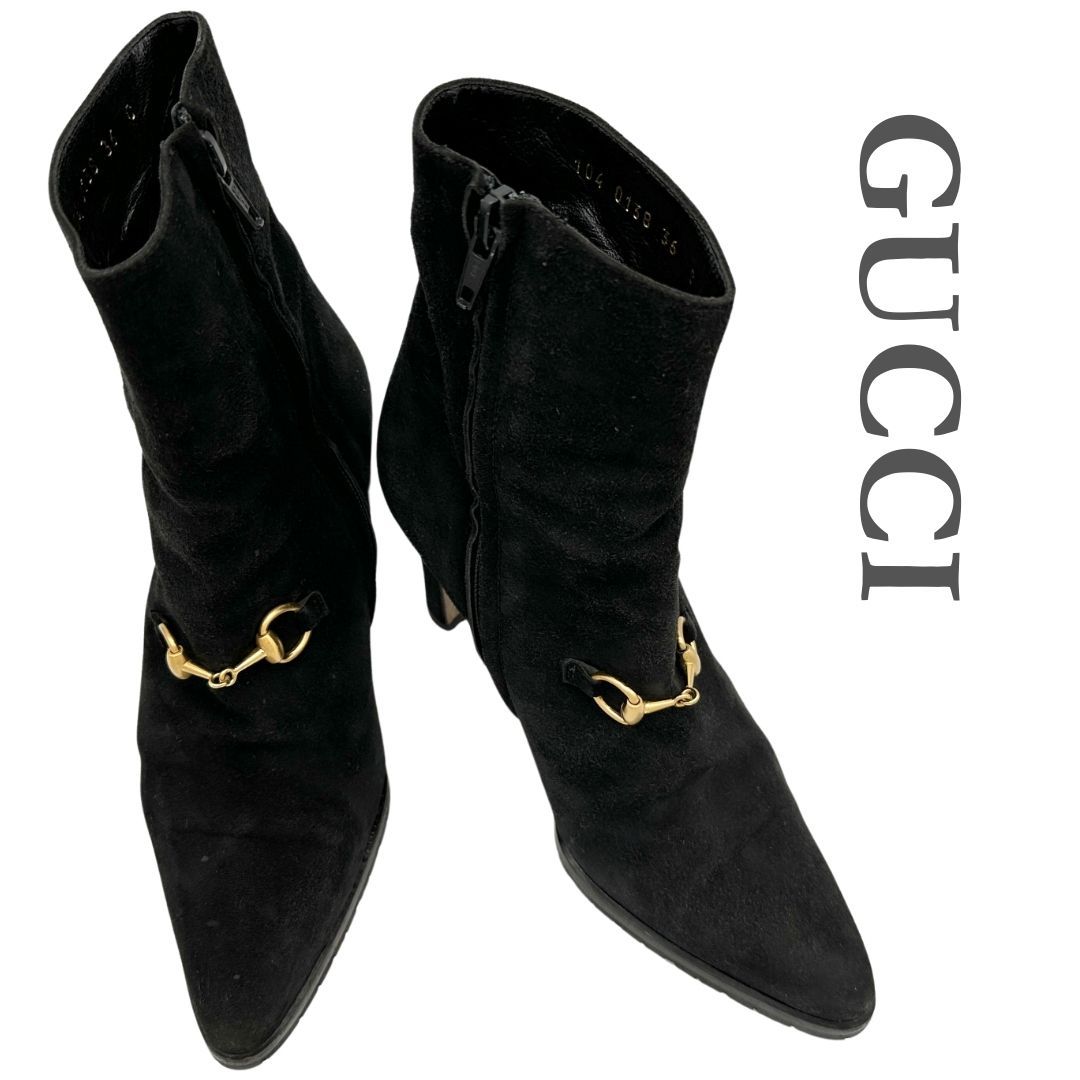 Gucci - A13429 グッチ スエードショートブーツ ブラック 35.5 ｜ブーティ