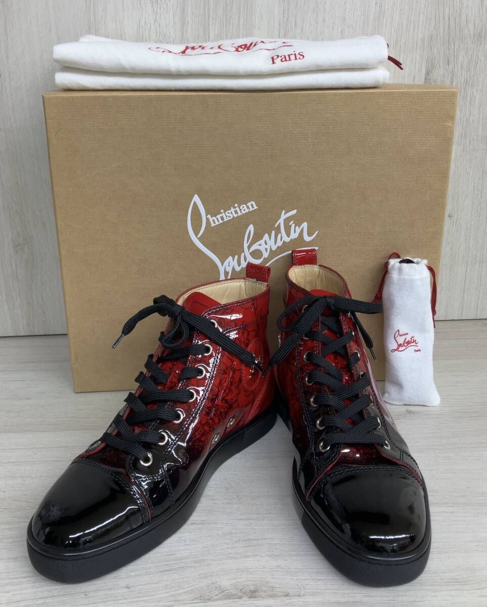 Christian Louboutin クリスチャンルブタン LOUIS FLAT PAT PATENT DEGRALOUBI パテントレザー スニーカー レッド 総柄 ブラック 39