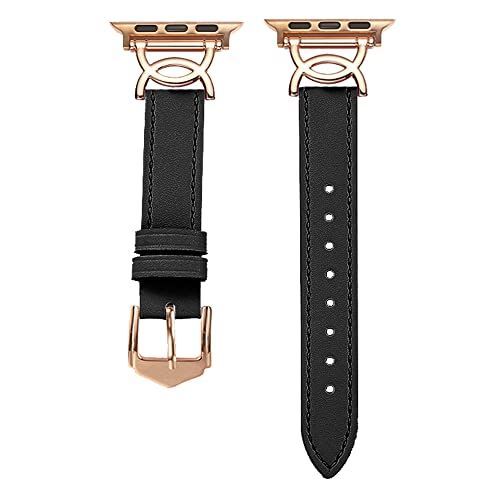 384041mm_ブラックローズゴールド コンパチブル Apple Watch バンド 本革 レディース アップルウォッチ Ultra2UltraSeries 987654321SE レザー交換ベルト 柔らかい おしゃれ 可愛い アップルウォッチ バン