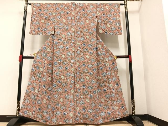 平和屋着物○訪問着 地紙草花文 暈し染め 金彩 鬼しぼ