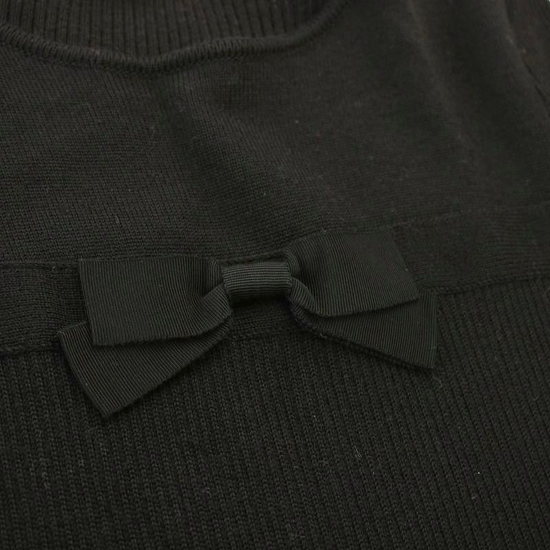 新品★Rene★ルネ★ニットワンピース★黒★サイズ34 ルネ Rene ニットジップアップワンピース ブローチリボン