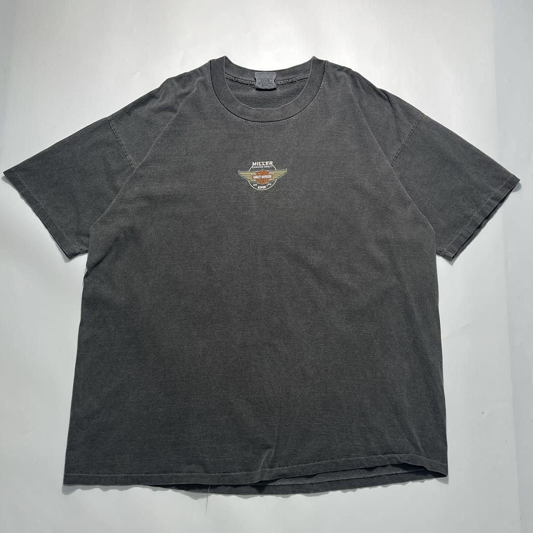 90s ハーレー USA製 ビンテージTシャツ XL 炭黒 鬼フェード 6900