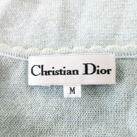 クリスチャンディオール Christian Dior ヴィンテージ サマーニット ラウンドネック 長袖 カットワーク 刺繍 ラメ M 青 ブルー クリスチャンディオール Christian Dior ヴィンテージ サマー
