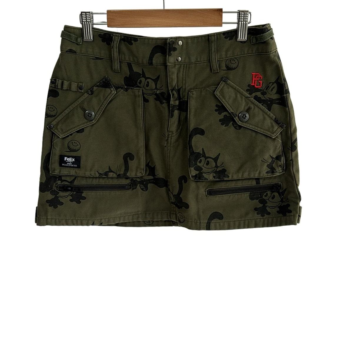 PEARLY GATES パーリーゲイツ ミニスカート サイズ1 S レディース - カーキ×黒 フェリックスコラボ