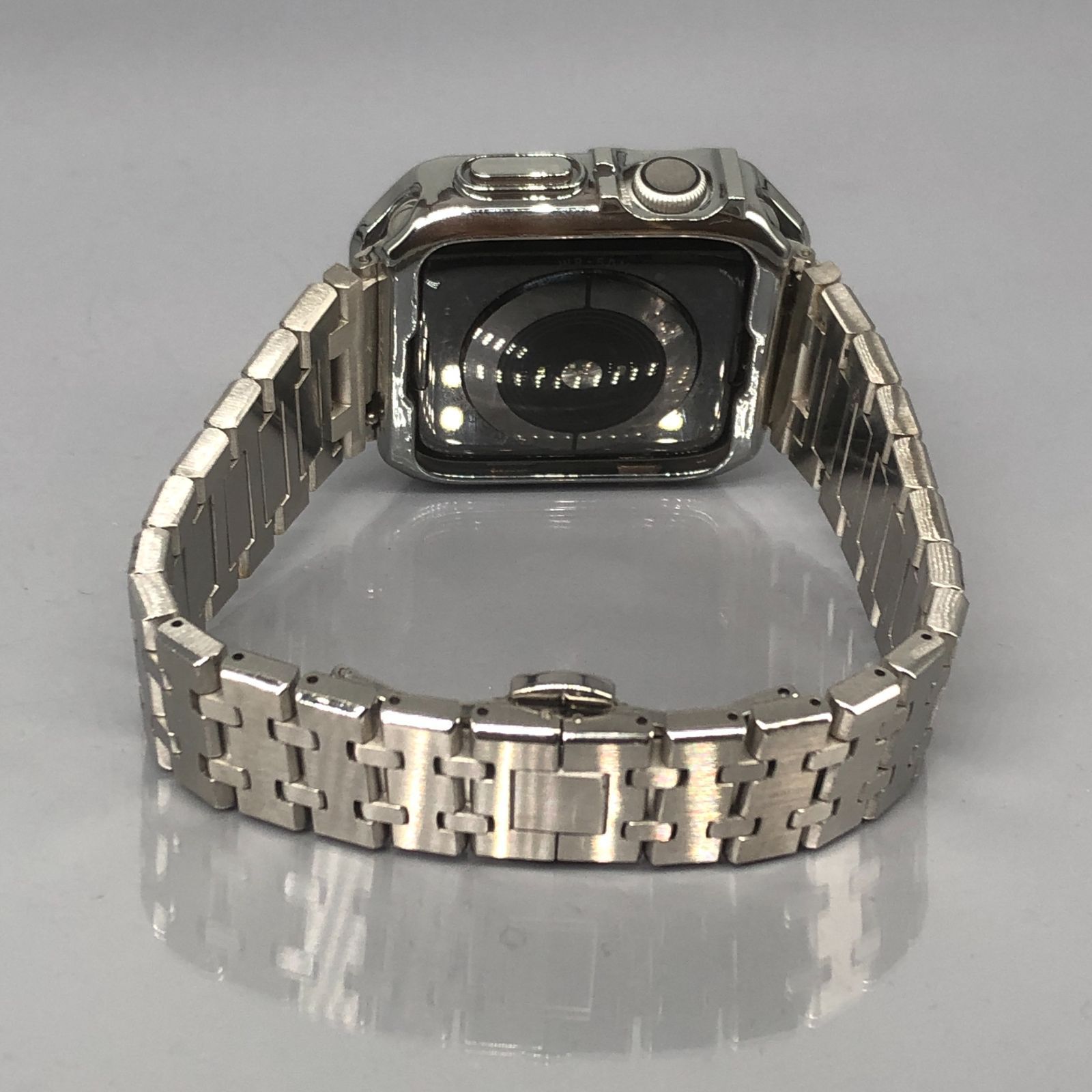 GimelZayin 鏡面 シルバー ステンレスベルト アップルウォッチ メンズ