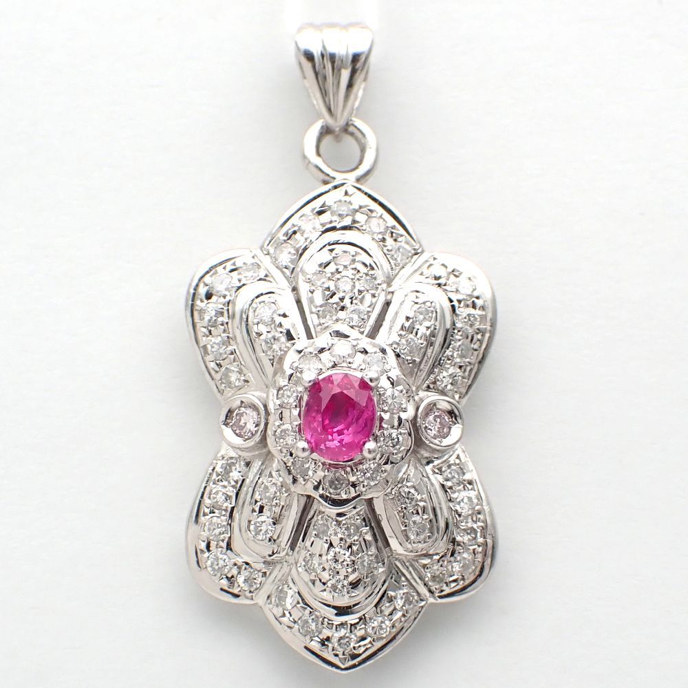 6/美品 Pt900 ルビー0.42ct ダイヤ計0.20ct ペンダントトップ Pt900 プラチナ ルビー 0.42ct ダイヤモンド 0.28ct ペンダント