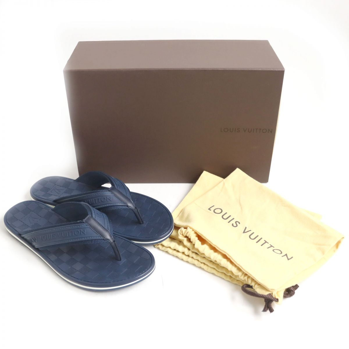 美品*ルイヴィトン*LV*マリンキーズ ライン*ダミエ*ラバー*トング サンダル*シューズ*6*青*39359 ヴィトン ダミエ ビーチサンダル マリン キーズ・ライン トング