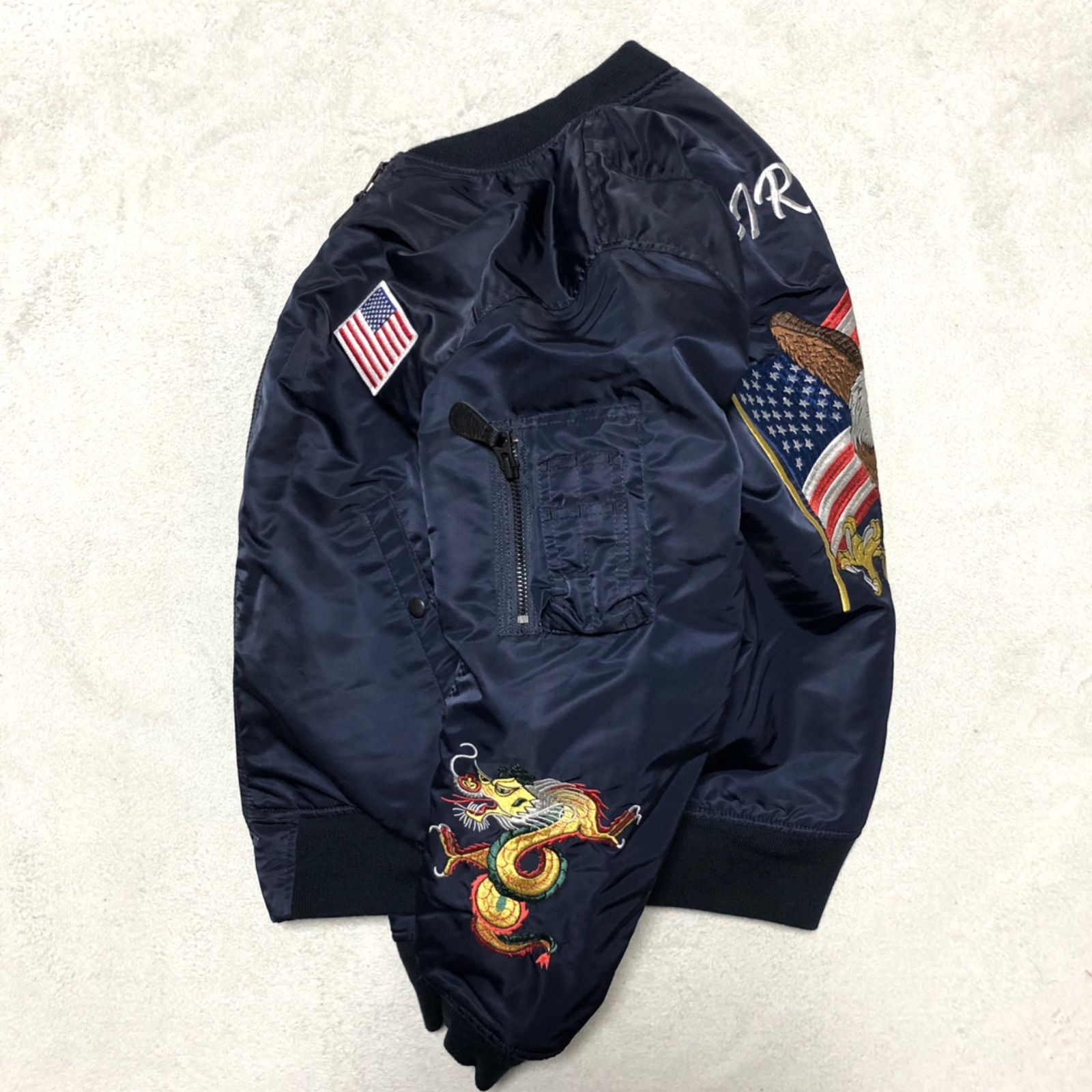 ネイビー刺繍ボンバージャケット HOUSTON スーベニアジャケット MA-1