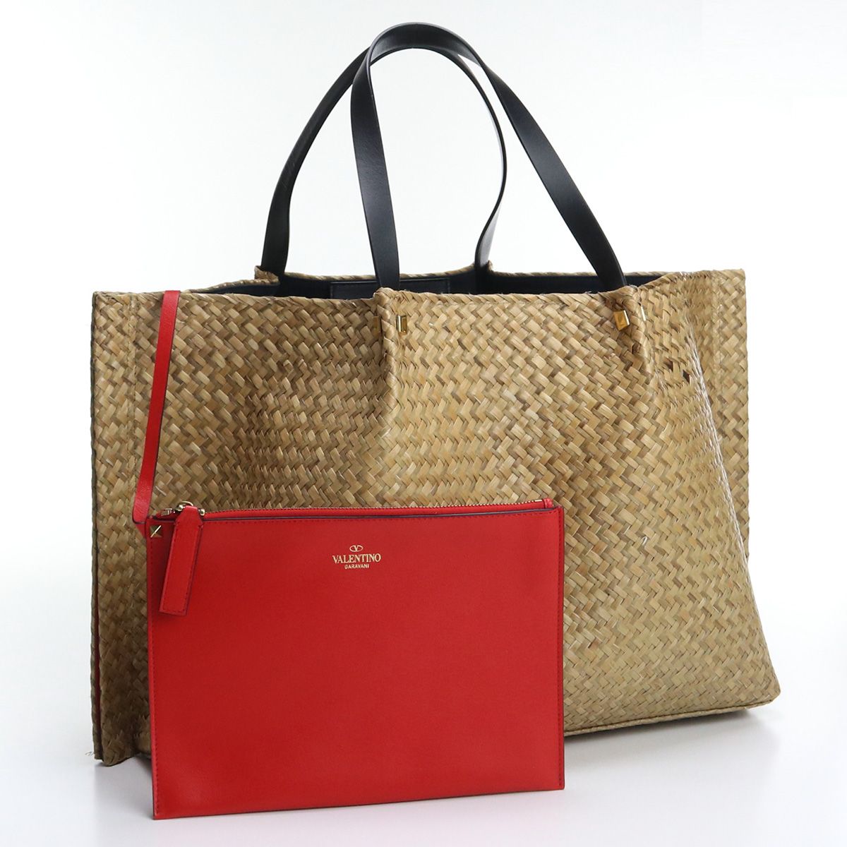 VALENTINO ヴァレンティノ Vロゴストローバッグ トートバッグ ラフィア 