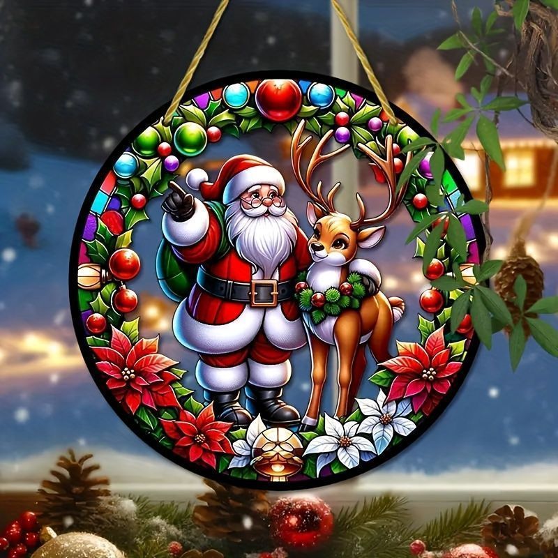 サンキャッチャー サンタ＆トナカイのアクリルサンキャッチャー クリスマス 新年 装飾 家 バー レストラン 窓 壁掛け オーナメント クリスマス クリスマスパーティー クリスマスシーズン 