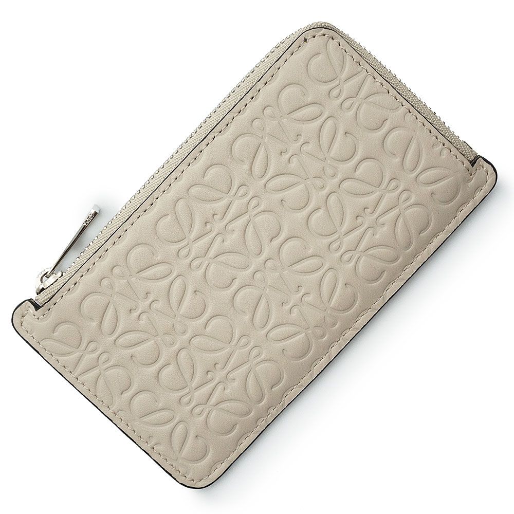 ロエベ リピート アナグラム コインカードホルダー L字ファスナー コインケース 小銭入れ 財布 カードケース 名刺入れ 定期入れ パスケース カーフスキン レザー ライトオーツ ベージュ シルバー金具 C499Z40X02 LOEWE ♥品