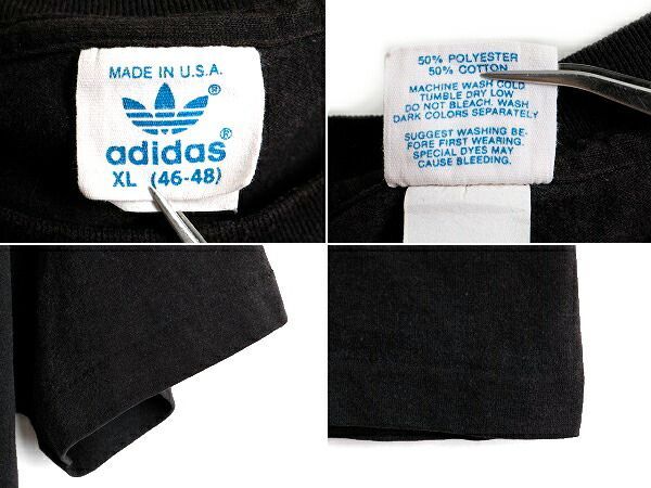 80s USA製 ビンテージ 希少 黒 □ ADIDAS アディダス プリント