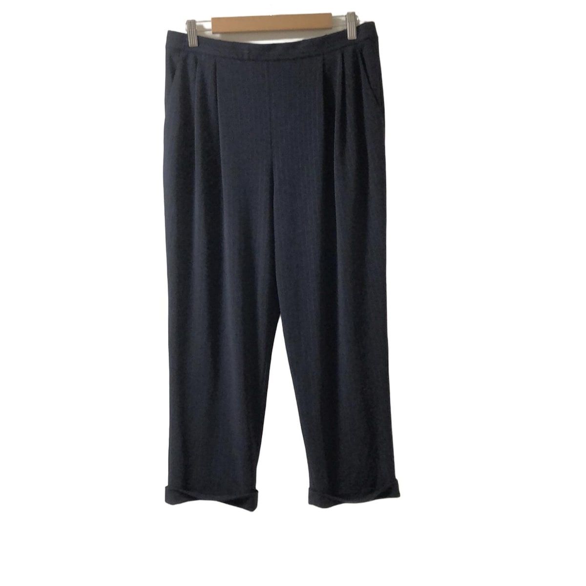 Leilian レリアン パンツ サイズ13 L レディース - ダークネイビー×ライトグレー クロップド 半端丈 |ストライプ|ウエストゴム