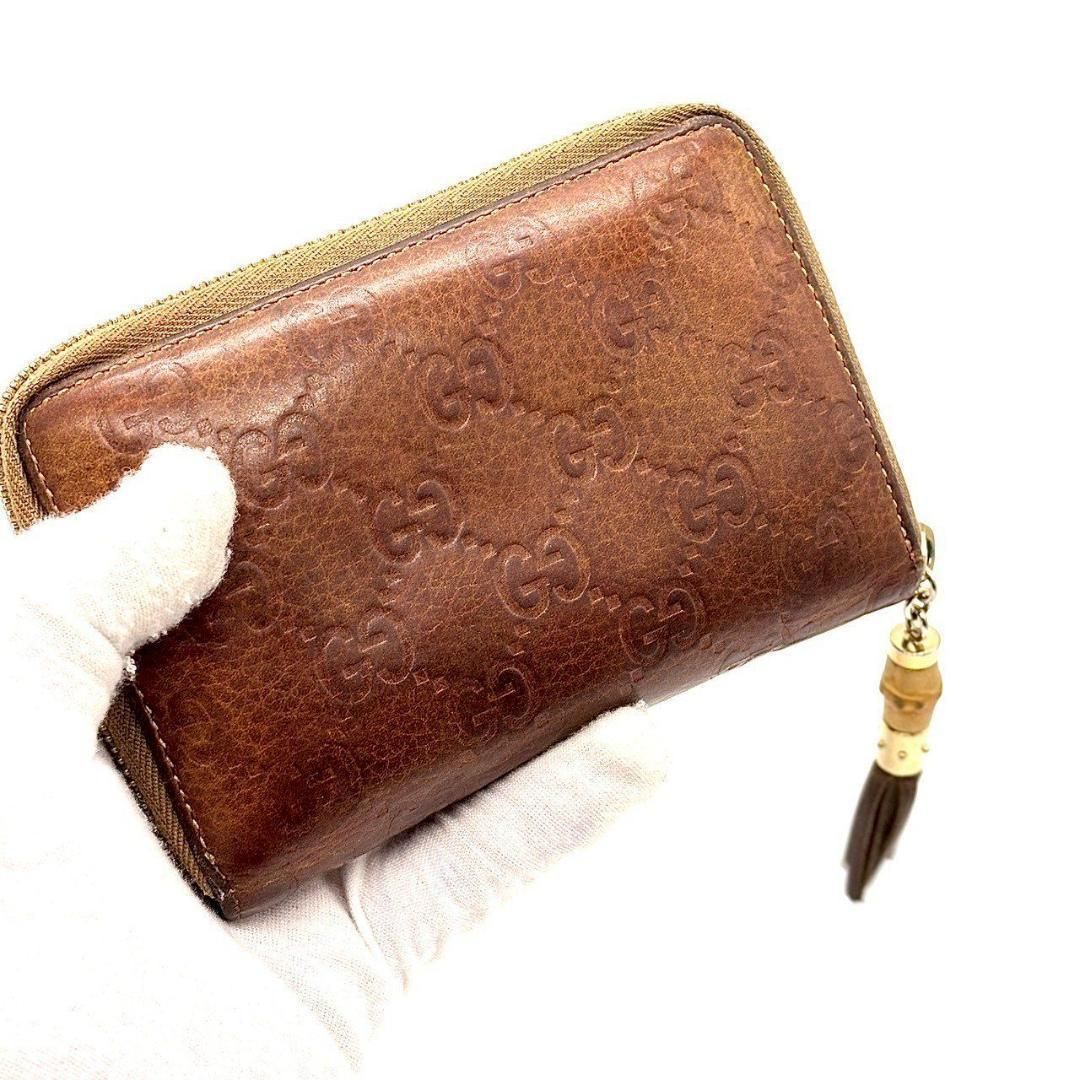 GUCCI グッチ 長財布 グッチシマ ラウンドジップ バンブータッセル