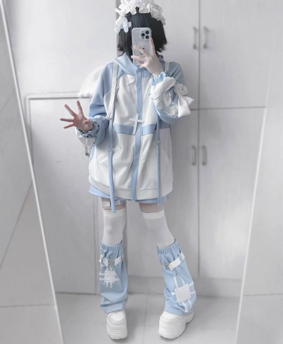 3点セット セットアップ サブカル 半袖 地雷系 水色界隈 天使界隈 原宿